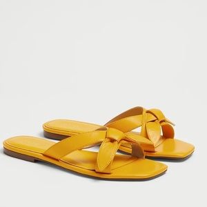 Ann Taylor Ava Leather Bow Flat Slide Sandals